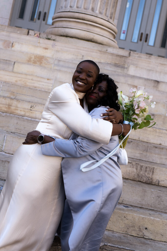 photo of bride and mom for their new york city hall wedding in brooklyn, stef reyes photo