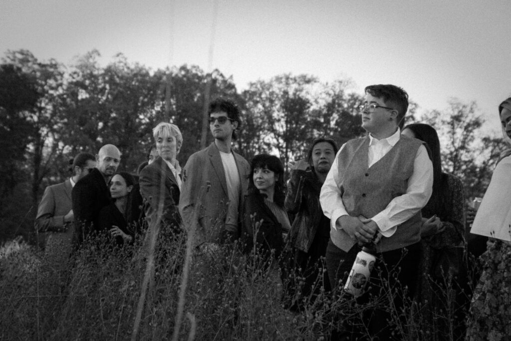 photo of meadow intimate wedding ceremony in the fall. hudson valley wedding taken by stef reyes photo. 