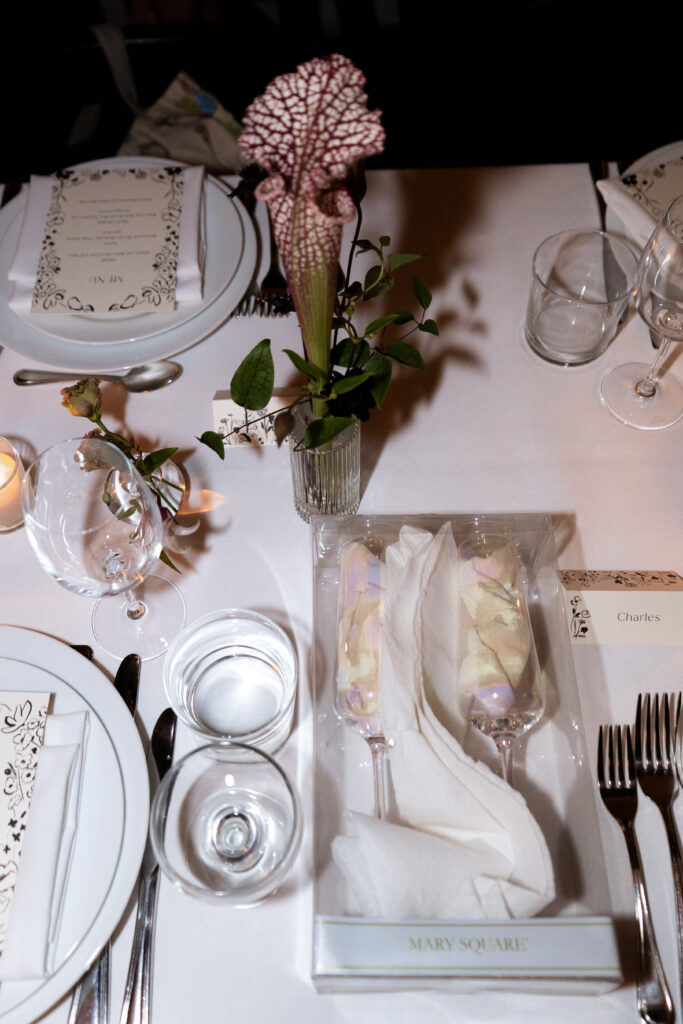 photo of table details for small reception at F&F resturant taken by stef reyes photo. 