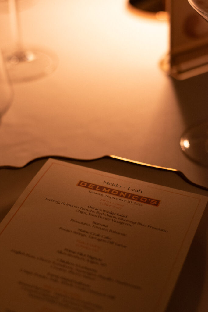 photo of menu details for small wedding at delmonicos taken by stef reyes photo. 