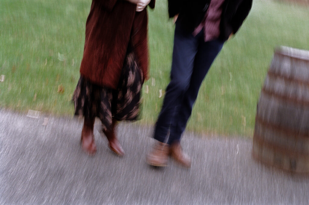 film photo of guest attire for a late fall wedding in vermont. 