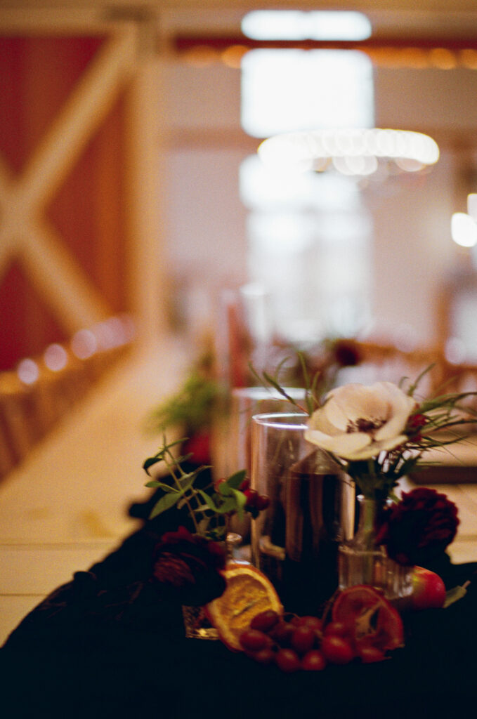 table details of a micro wedding inside of a barn venue taken by stef reyes photo 